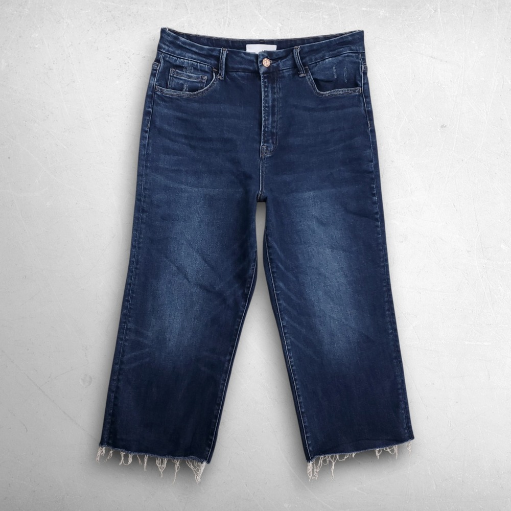 Vervet High Rise Cropped Wide Leg Jeans Women 31 Blue Raw Hem Distressed Boho